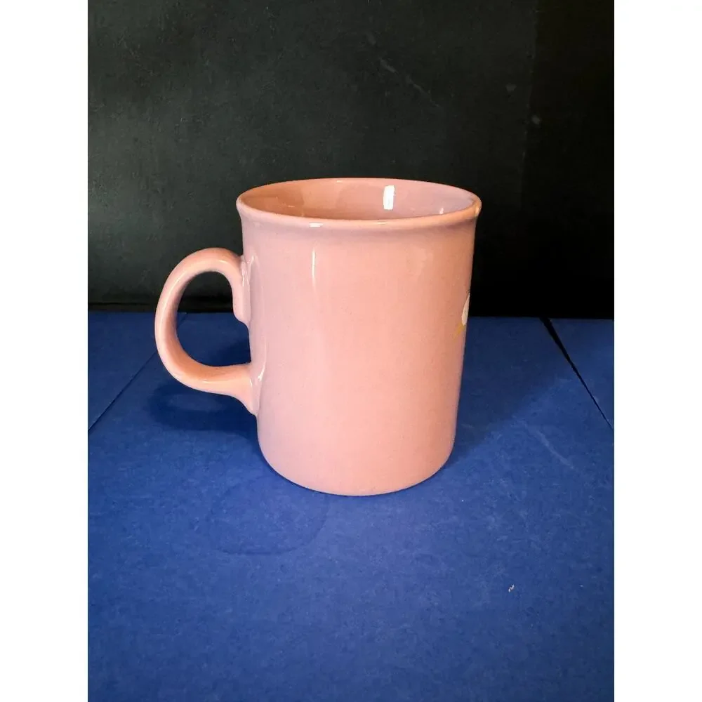 Vintage 1980s Geese with Blue Ribbons Pink Coffee Mug Made in England